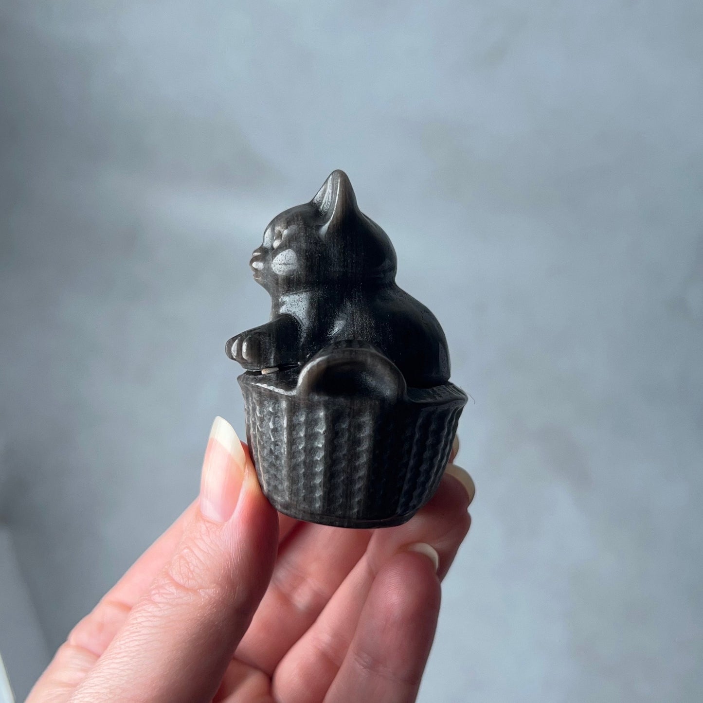 Silver Sheen Obsidian Cat | Crystal Cat Carving