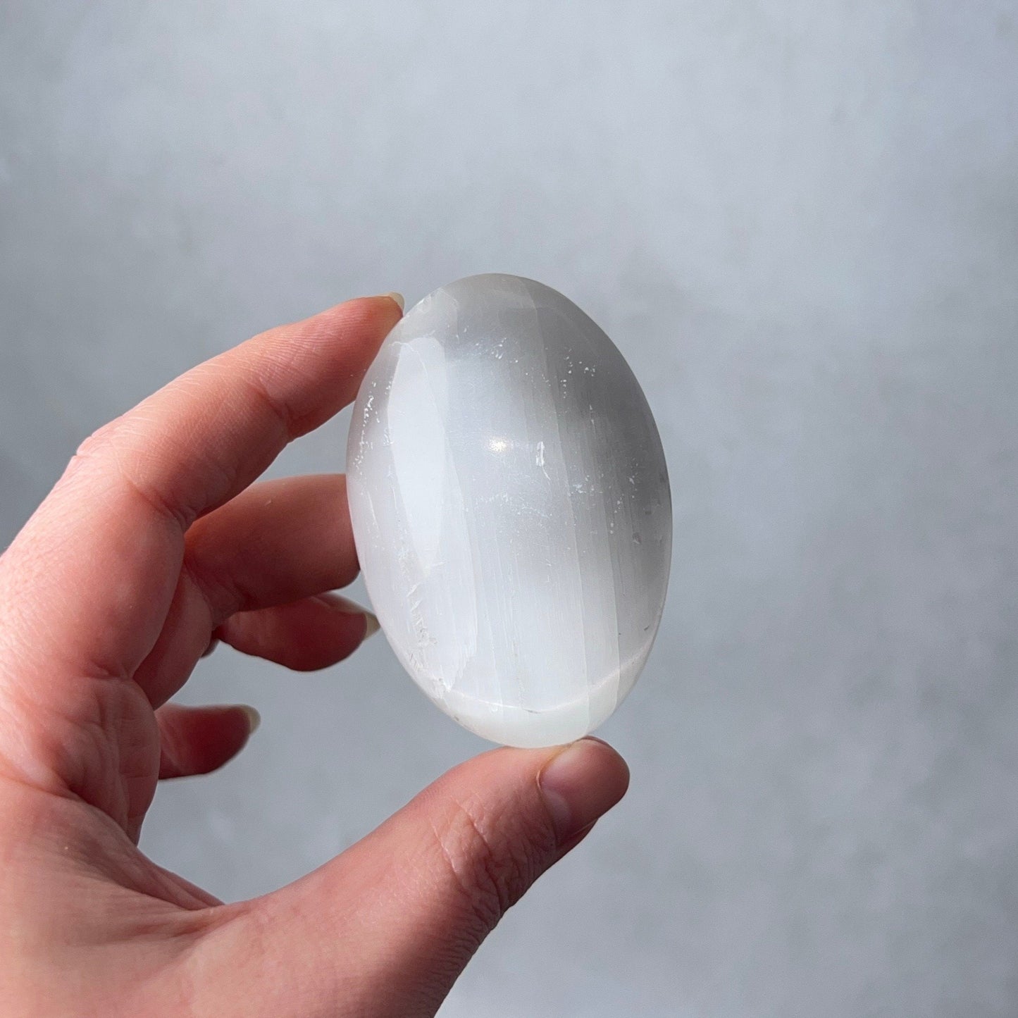 Flashy Satin Spar Palm | Selenite Palmstone