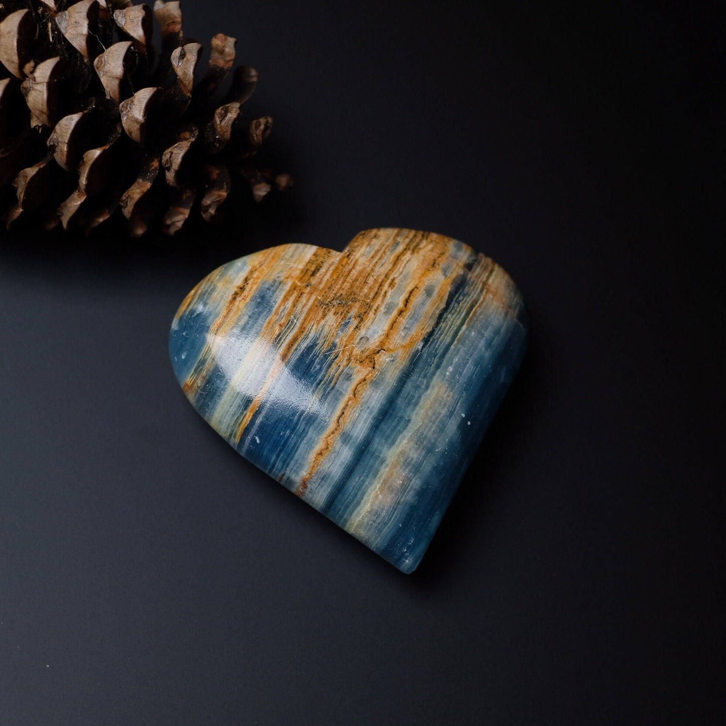 XL Lemurian Aquatine Calcite Heart | Blue Onyx Crystal Heart