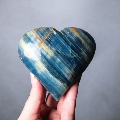 XL Lemurian Aquatine Calcite Heart | Blue Onyx Crystal Heart