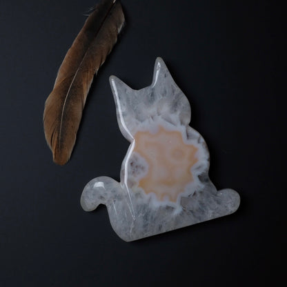 Druzy Agate Cat Carving | Agate Geode Cat | Crystal Cat