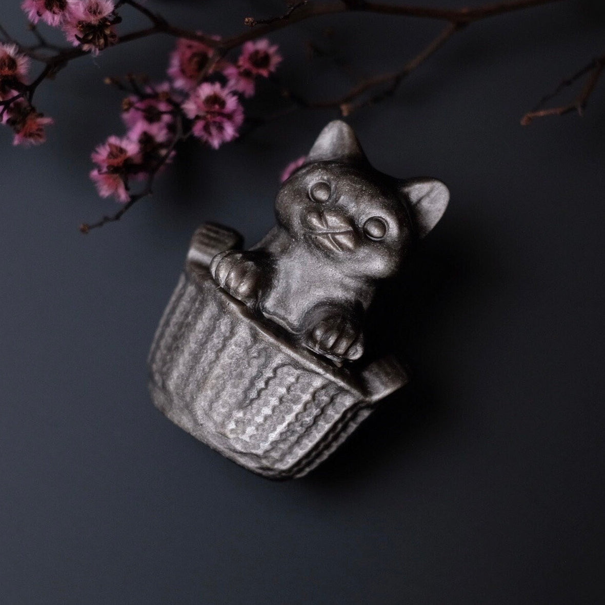 Silver Sheen Obsidian Cat | Crystal Cat Carving