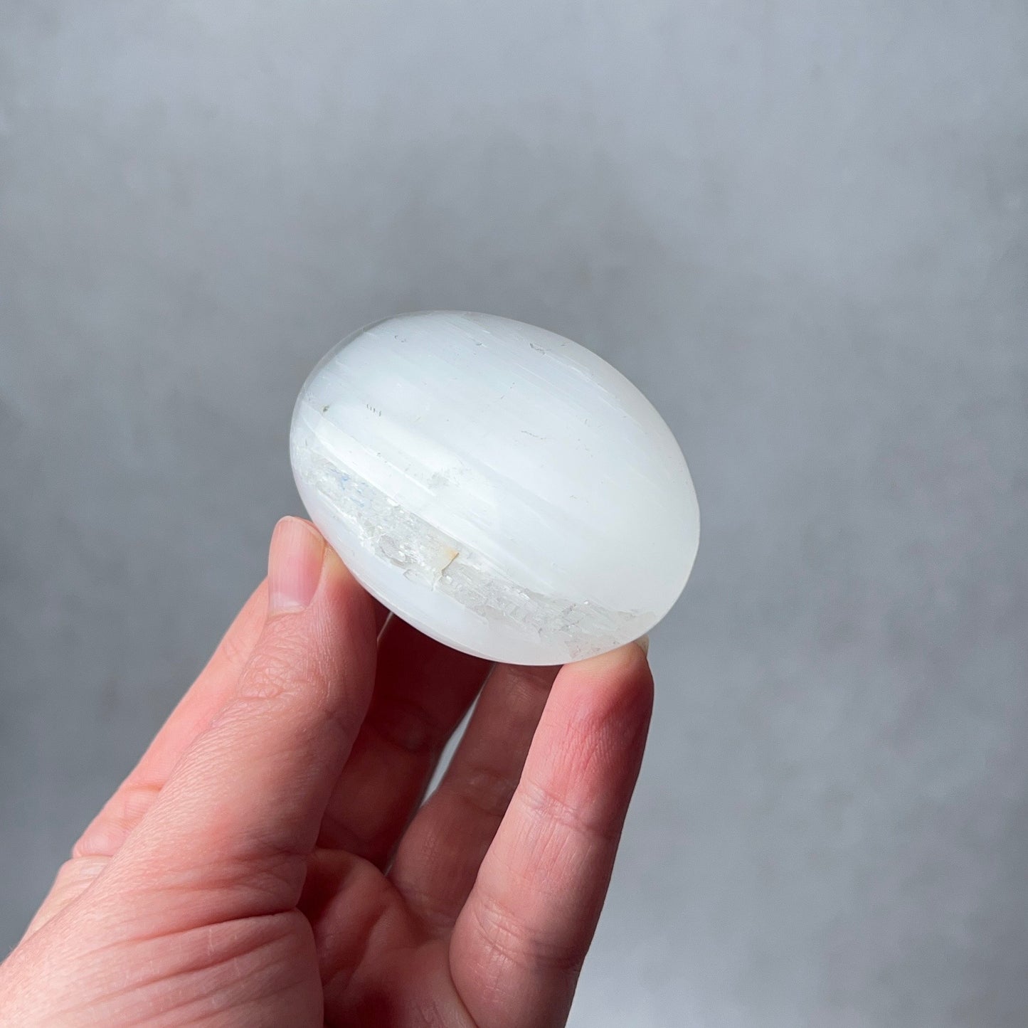 Flashy Satin Spar Palm | Selenite Palmstone