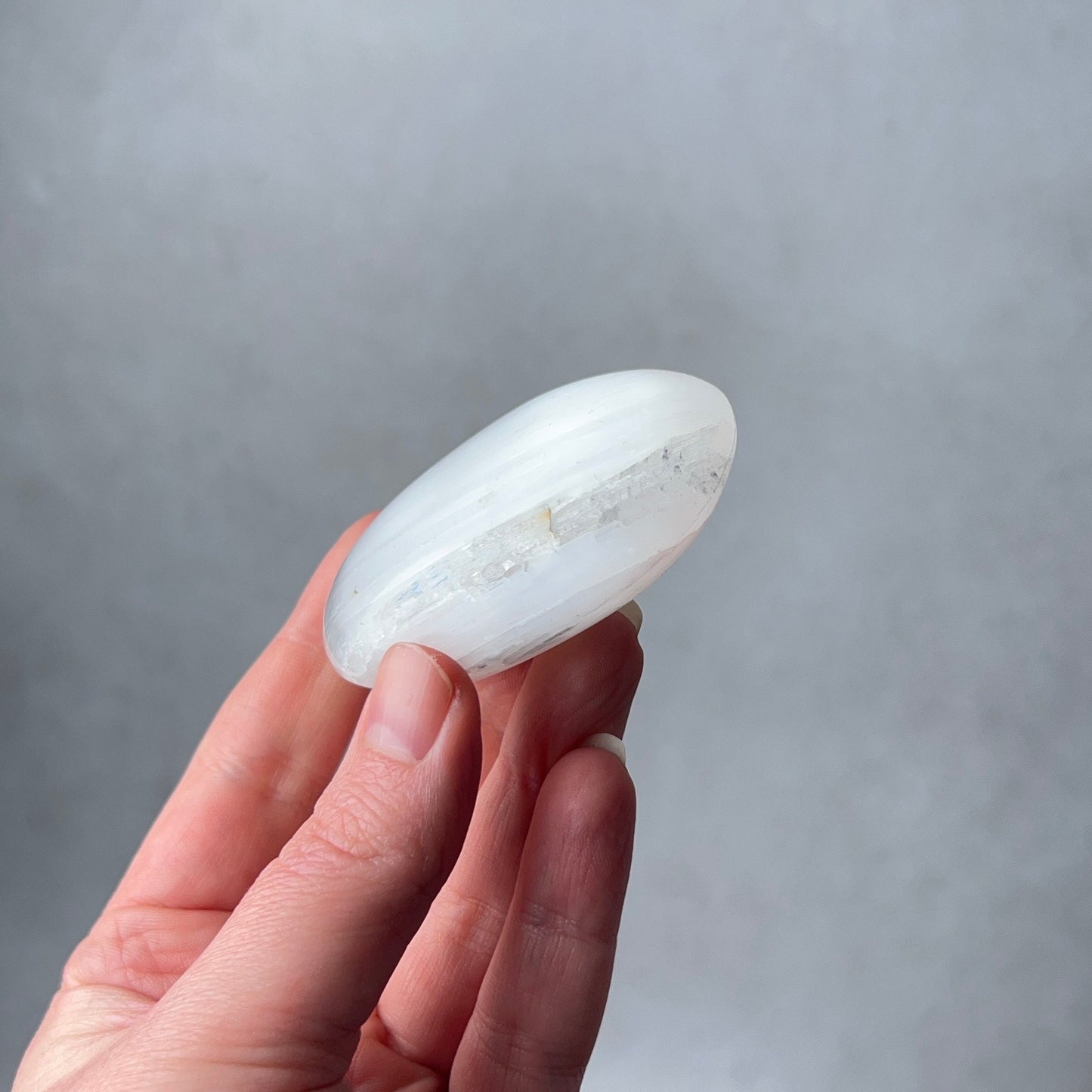 Flashy Satin Spar Palm | Selenite Palmstone