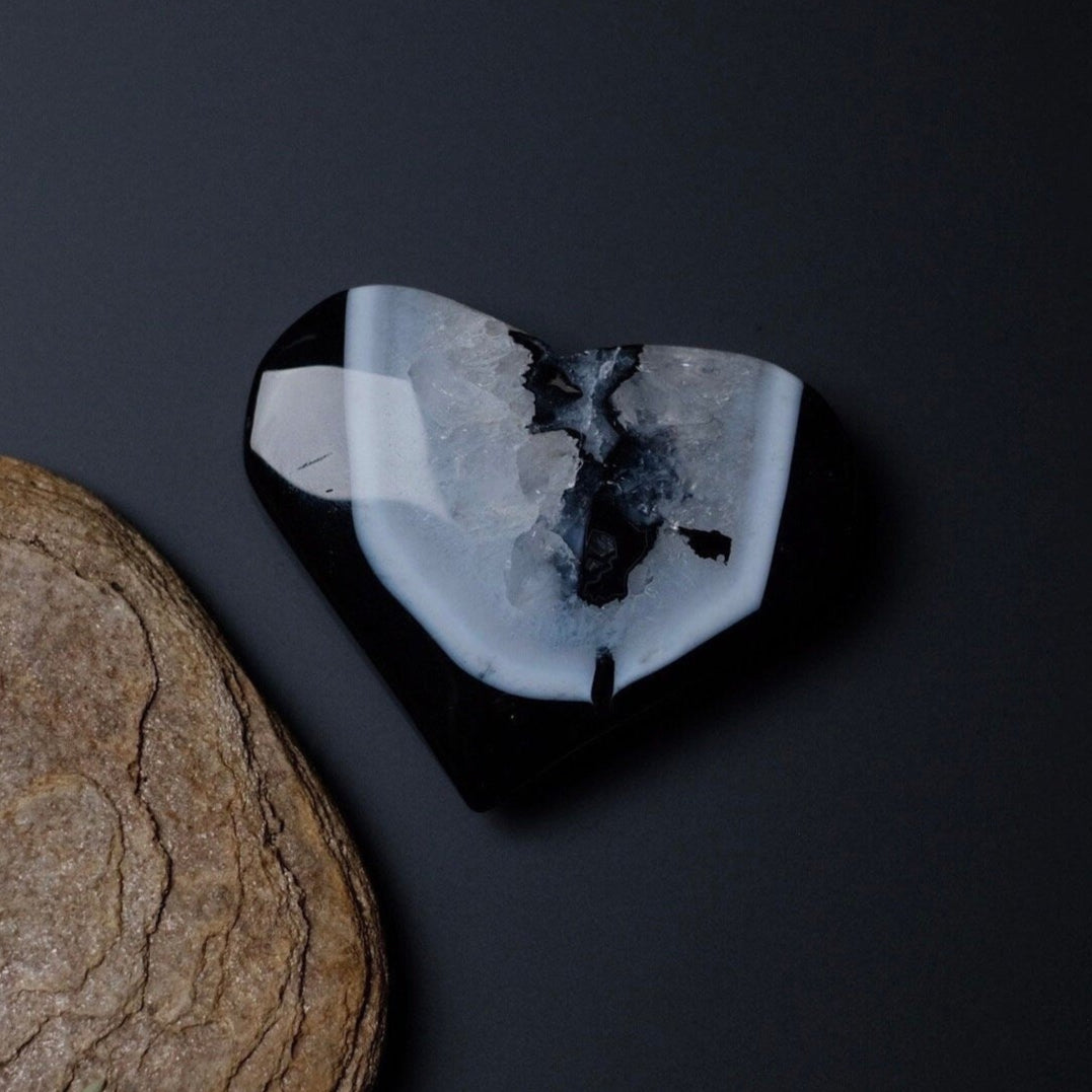 Black Agate Heart | Agate + Quartz Crystal Heart