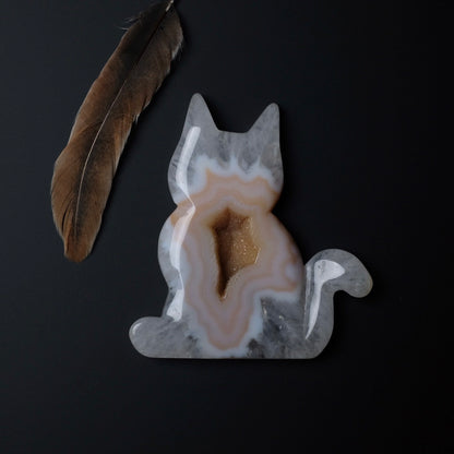 Druzy Agate Cat Carving | Agate Geode Cat | Crystal Cat