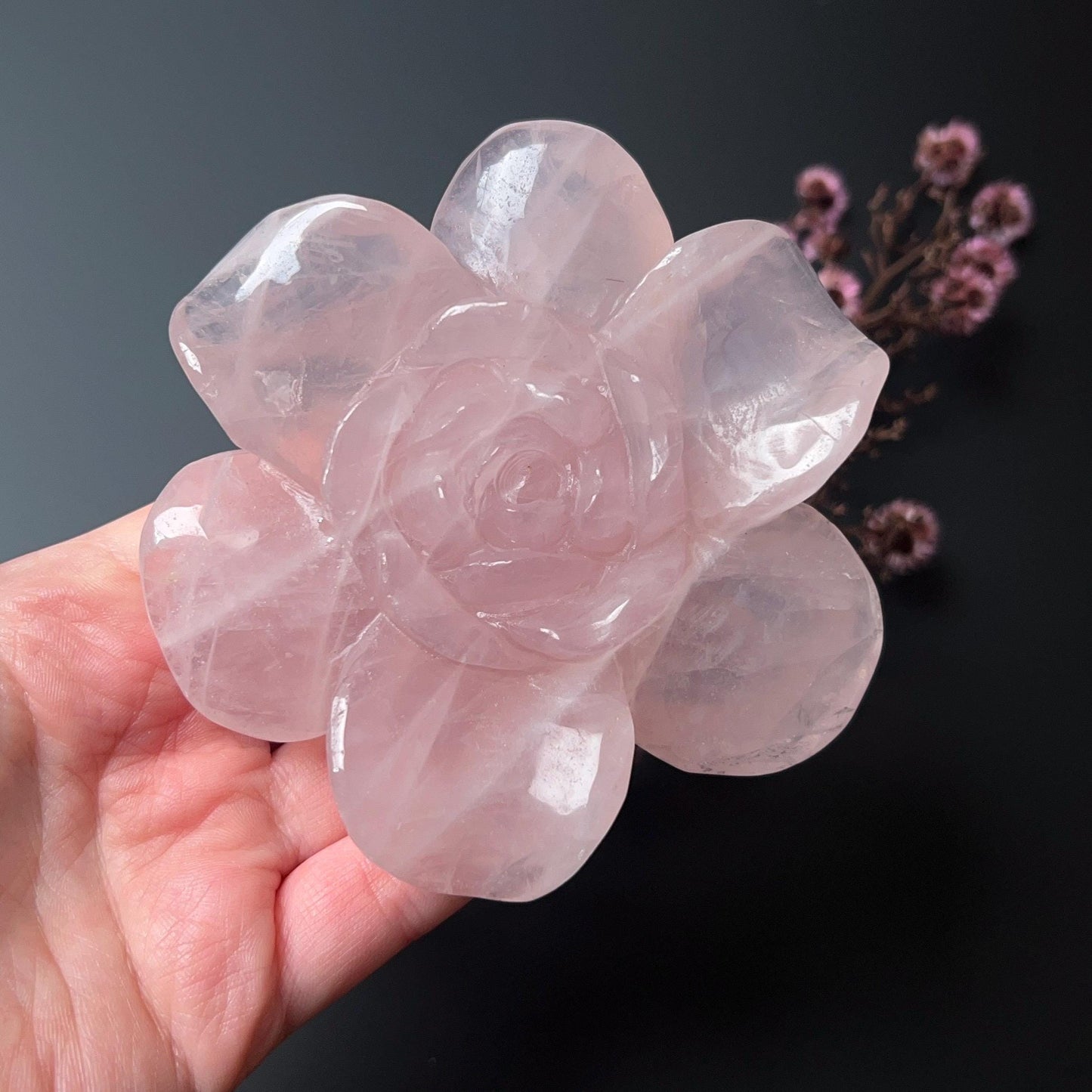 Rose Quartz Flower | Pink Crystal Flower Carving