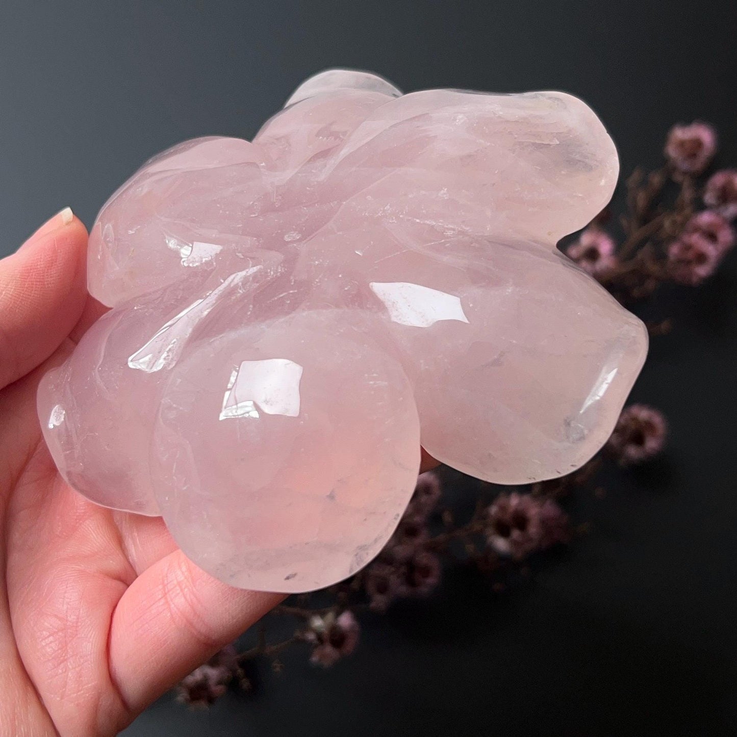 Rose Quartz Flower | Pink Crystal Flower Carving