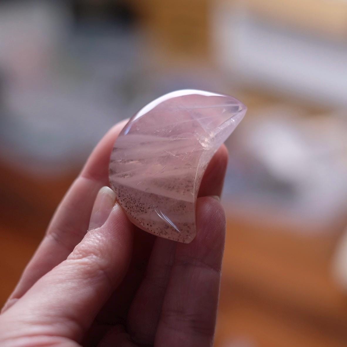 Dendritic Rose Quartz Moon | Rose Quartz Crystal Moon