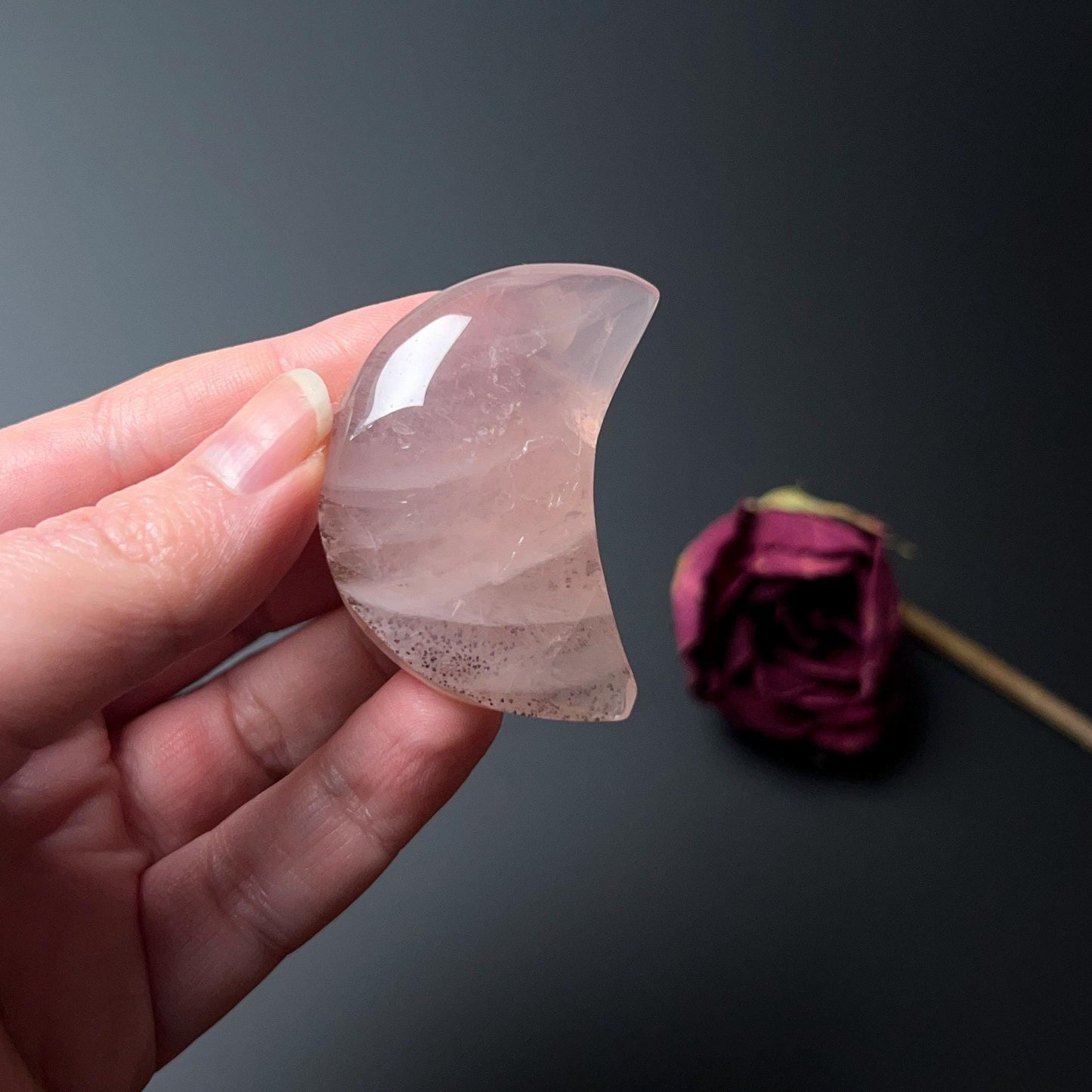 Dendritic Rose Quartz Moon | Rose Quartz Crystal Moon