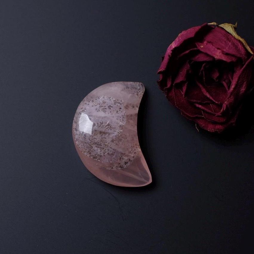 Dendritic Rose Quartz Moon | Rose Quartz Crystal Moon