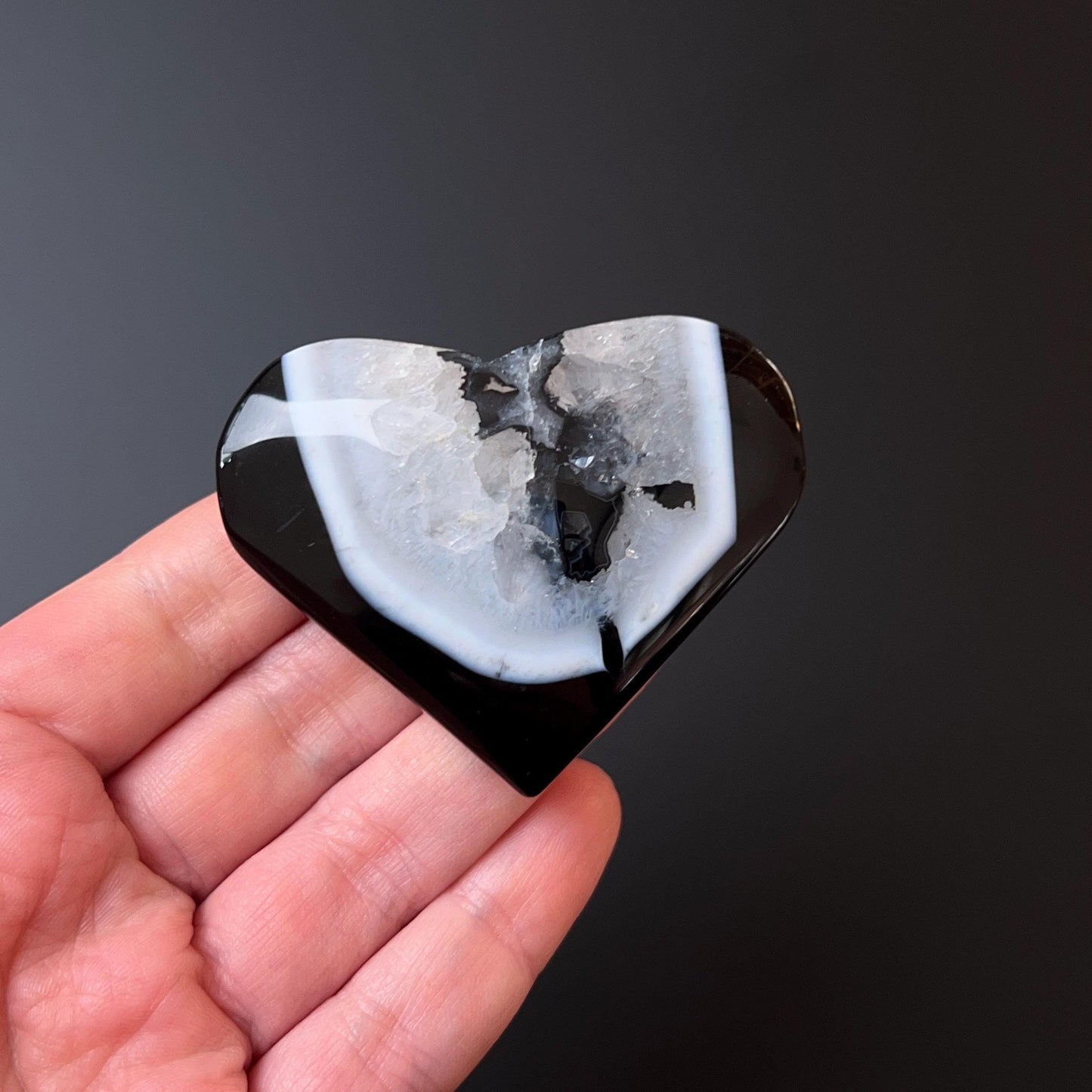 Black Agate Heart | Agate + Quartz Crystal Heart