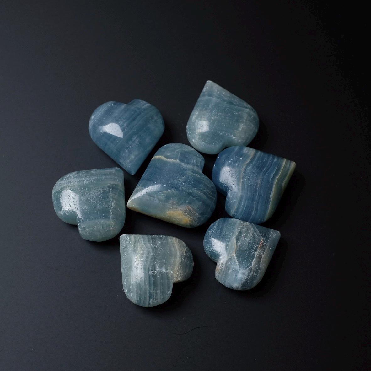 Lemurian Aquatine Calcite Hearts | Blue Onyx Crystal Heart