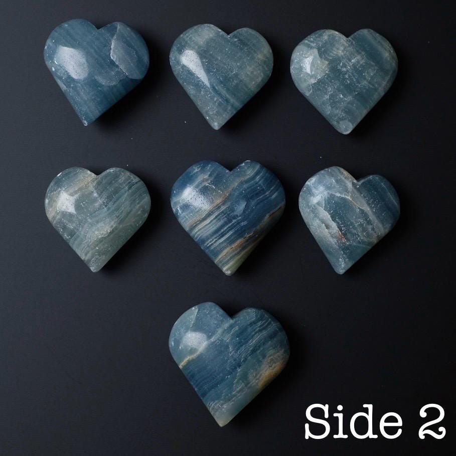 Lemurian Aquatine Calcite Hearts | Blue Onyx Crystal Heart