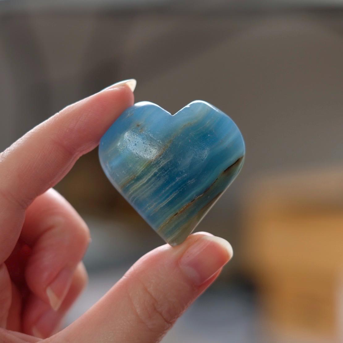 Lemurian Aquatine Calcite Hearts | Blue Onyx Crystal Heart