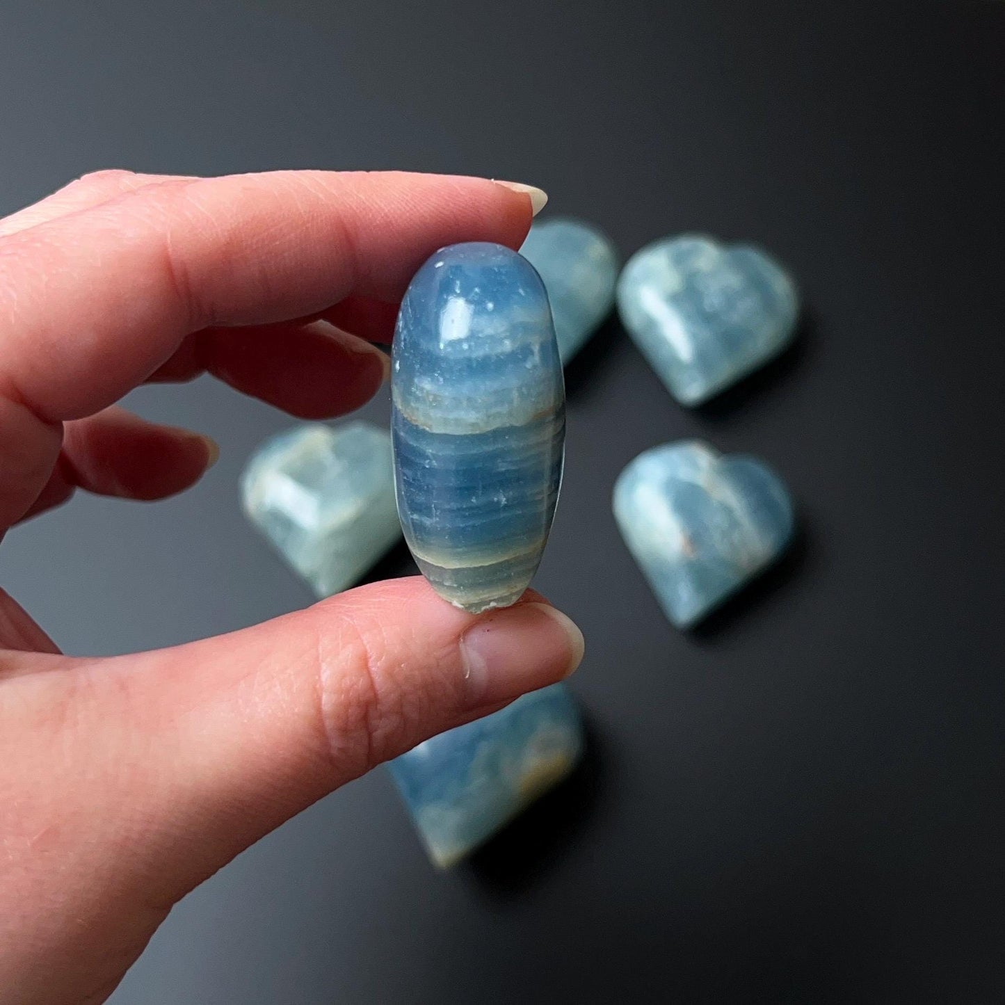 Lemurian Aquatine Calcite Hearts | Blue Onyx Crystal Heart