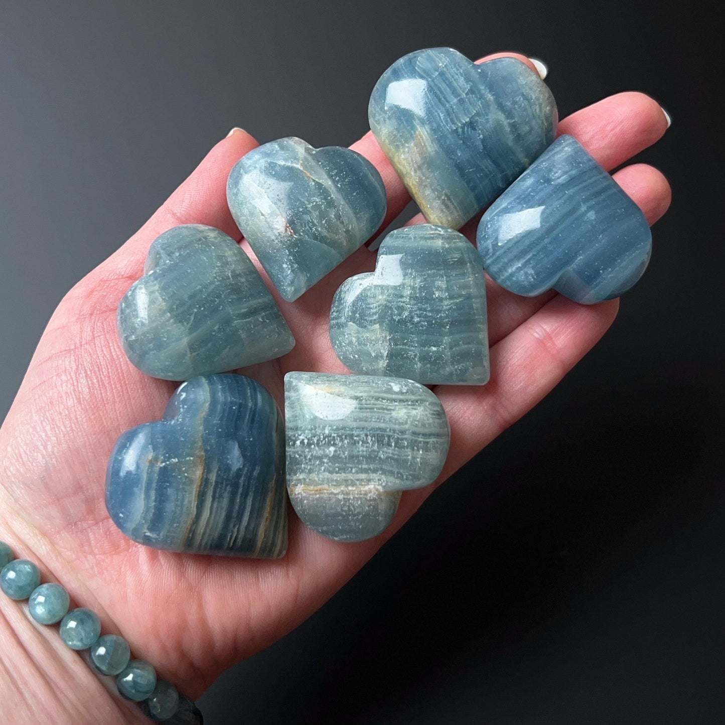 Lemurian Aquatine Calcite Hearts | Blue Onyx Crystal Heart