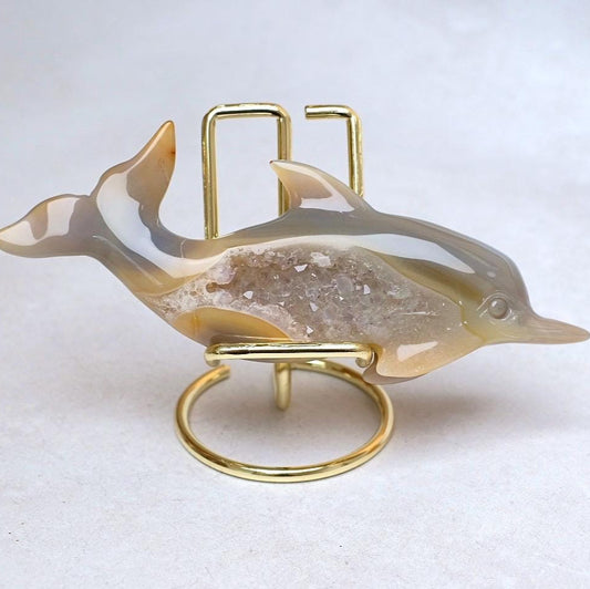 Druzy Agate Dolphin Carving | Agate Geode Dolphin | Crystal Dolphin