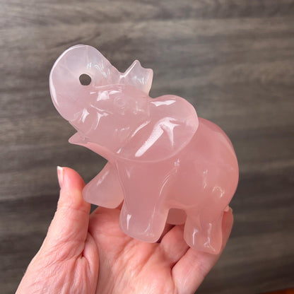 Star Rose Quartz Elephant Carving | Crystal Animal Carving