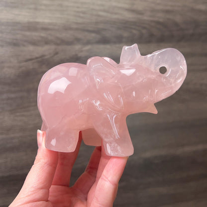 Star Rose Quartz Elephant Carving | Crystal Animal Carving