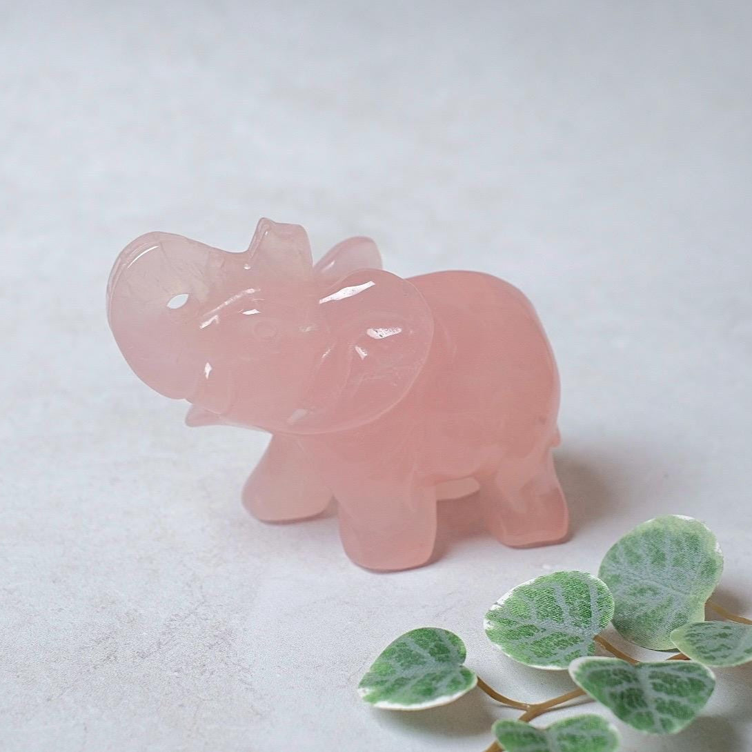 Star Rose Quartz Elephant Carving | Crystal Animal Carving