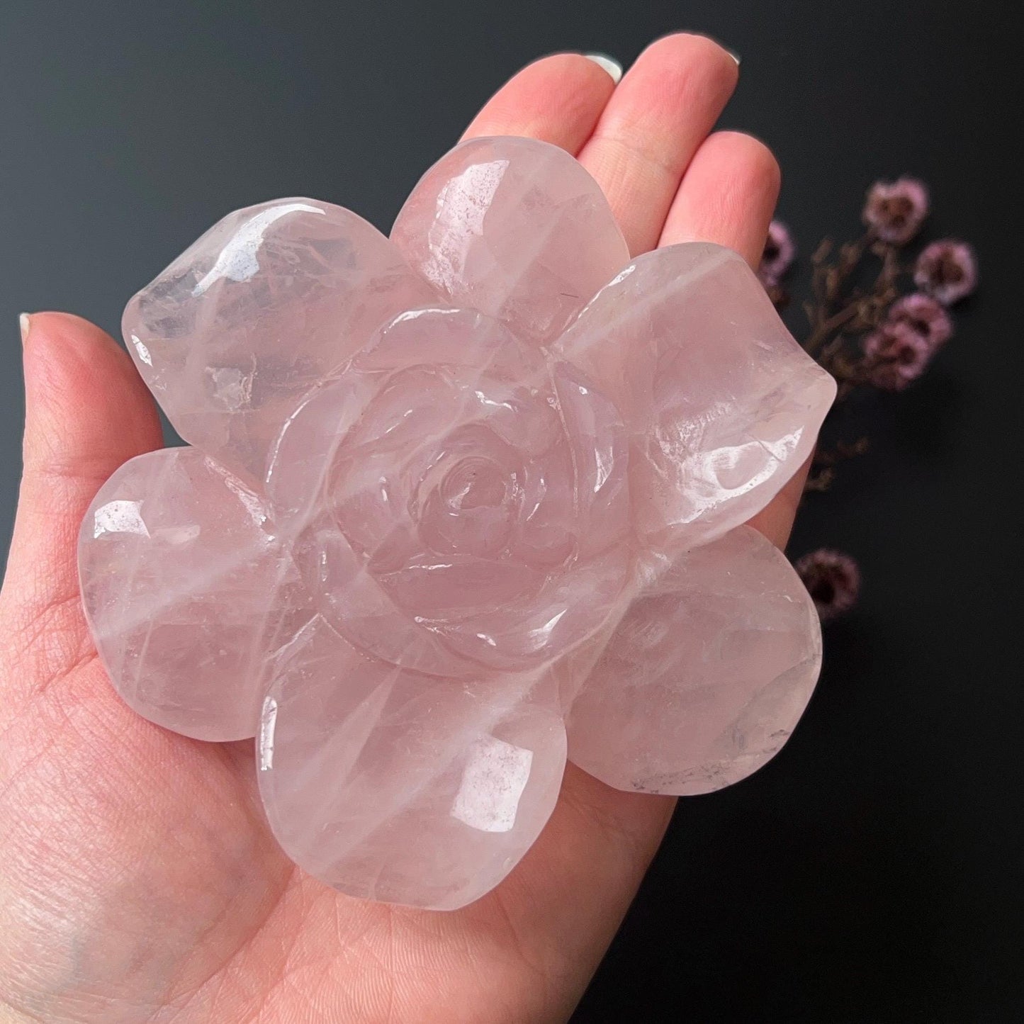 Rose Quartz Flower | Pink Crystal Flower Carving