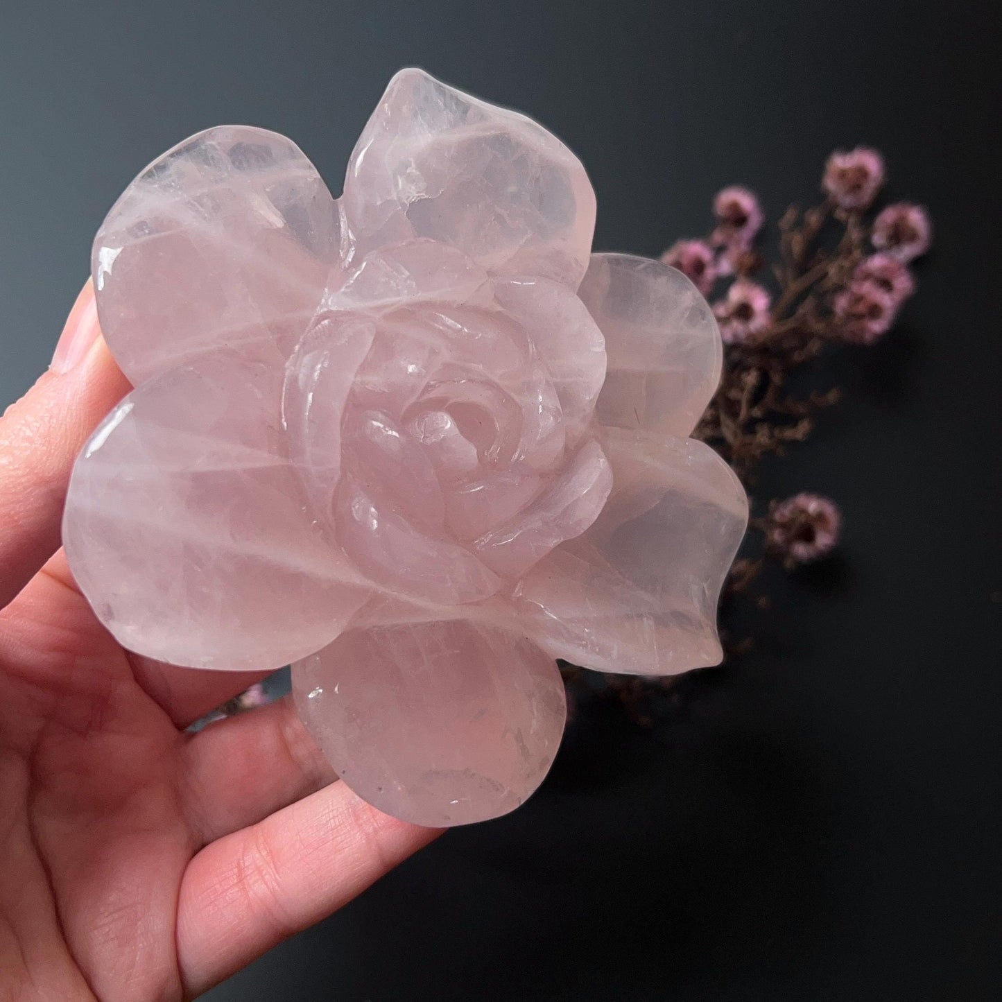 Rose Quartz Flower | Pink Crystal Flower Carving