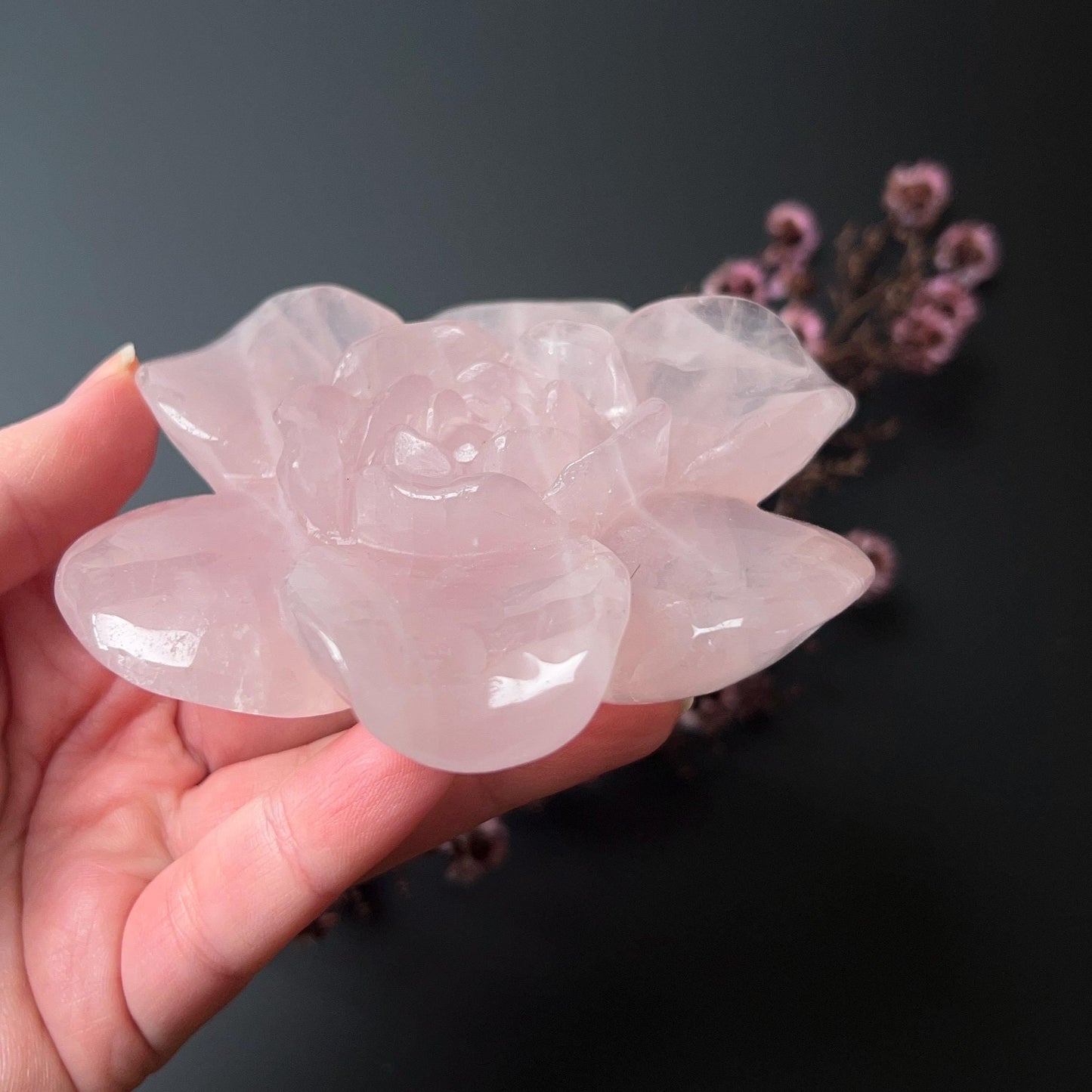 Rose Quartz Flower | Pink Crystal Flower Carving