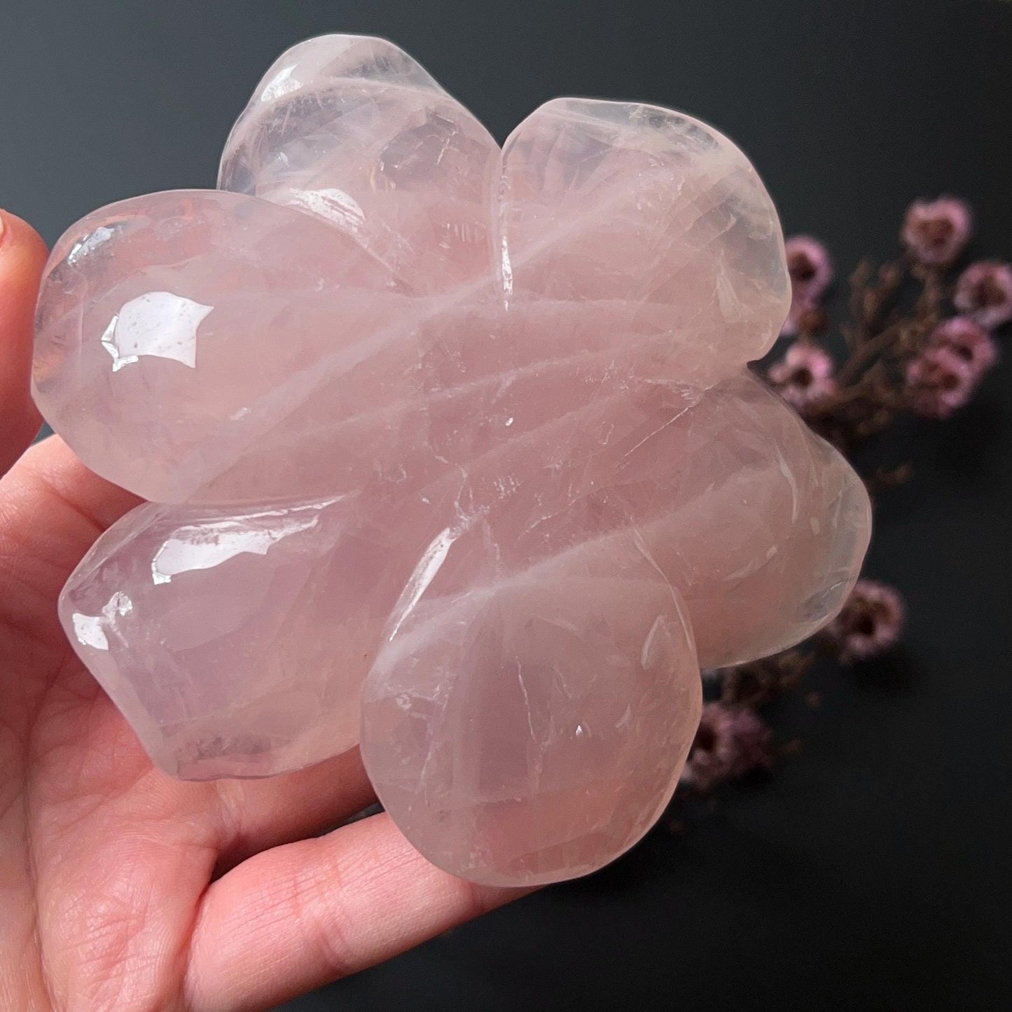 Rose Quartz Flower | Pink Crystal Flower Carving