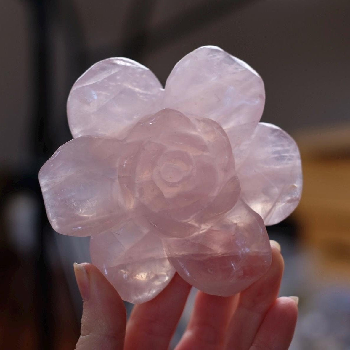 Rose Quartz Flower | Pink Crystal Flower Carving