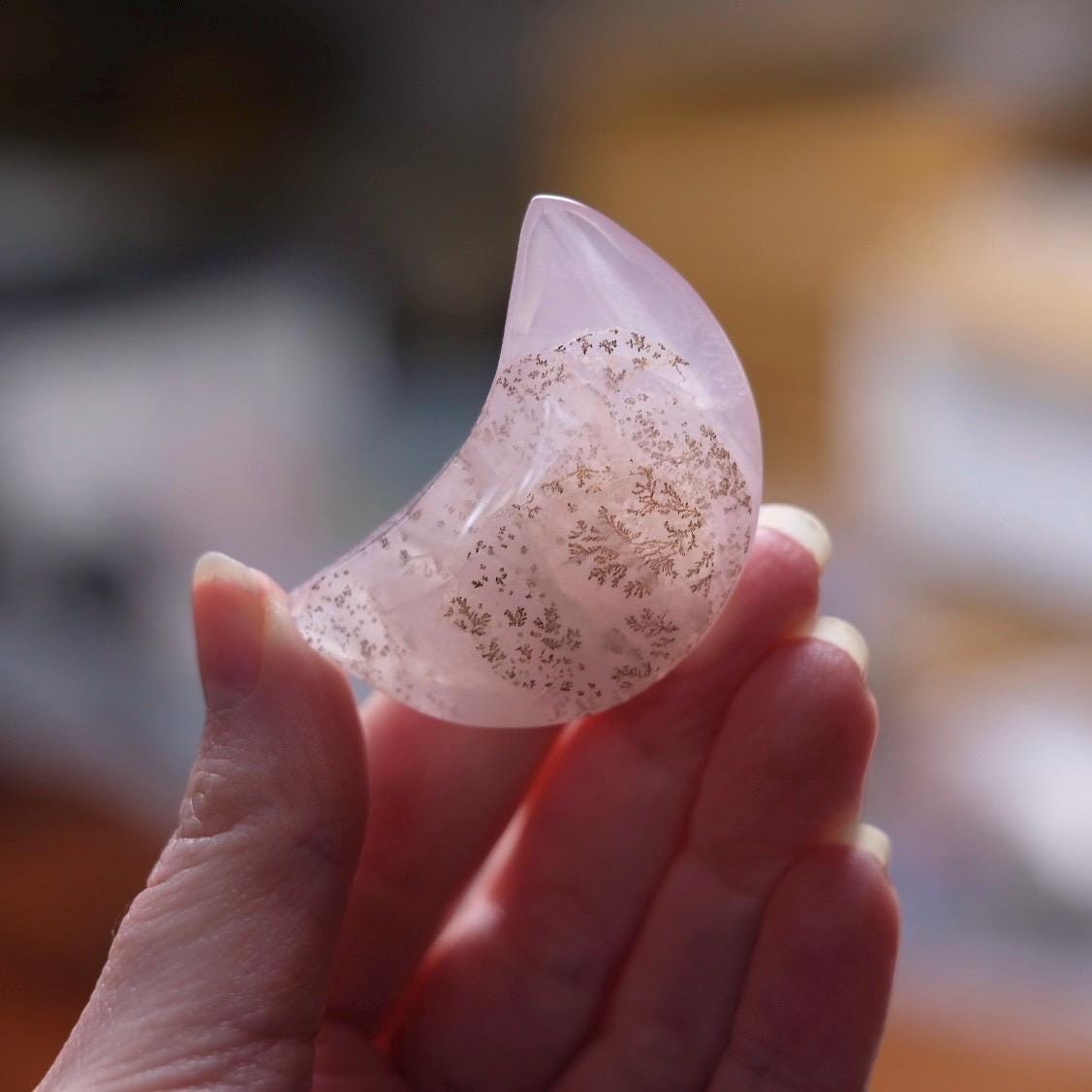 Dendritic Rose Quartz Moon | Rose Quartz Crystal Moon