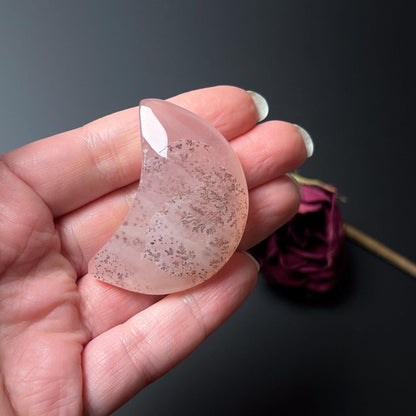 Dendritic Rose Quartz Moon | Rose Quartz Crystal Moon