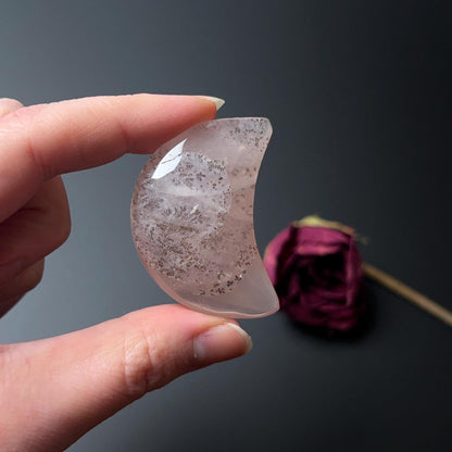 Dendritic Rose Quartz Moon | Rose Quartz Crystal Moon