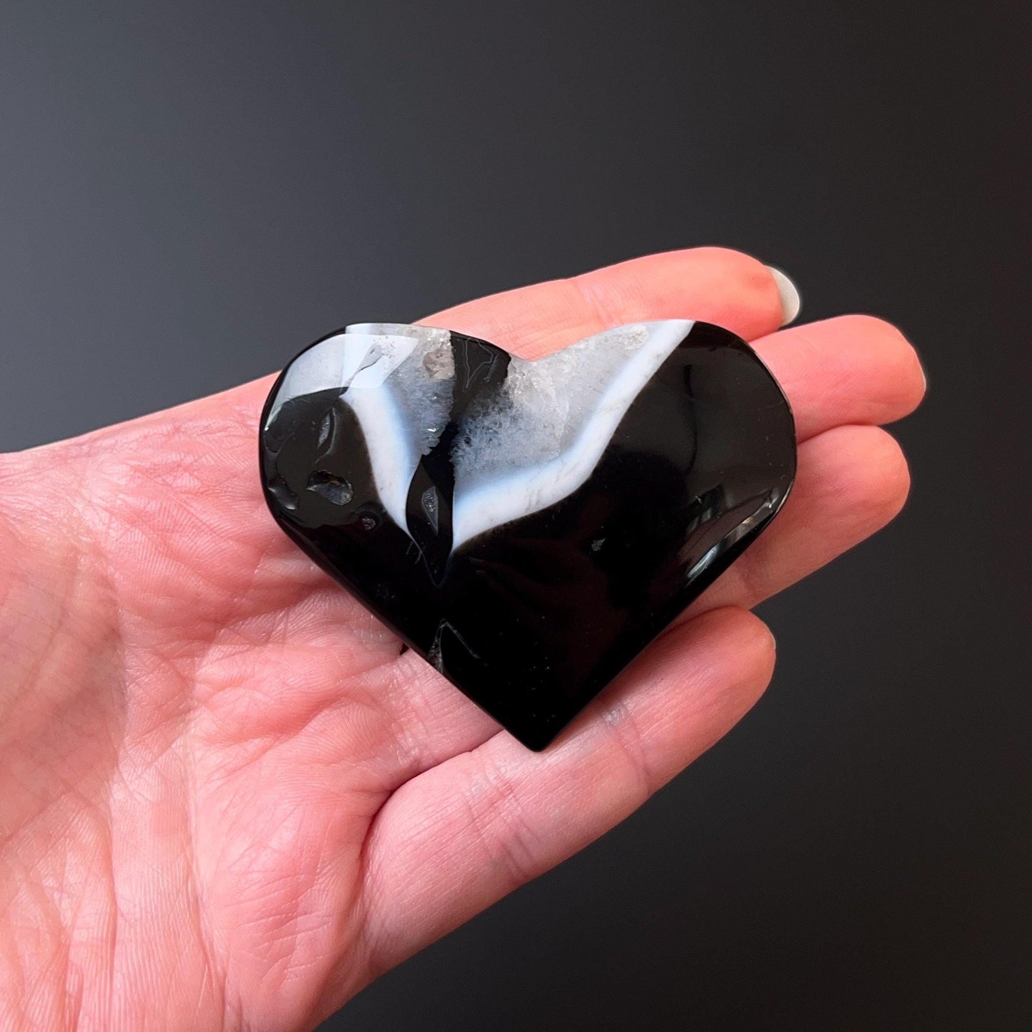 Black Agate Heart | Agate + Quartz Crystal Heart