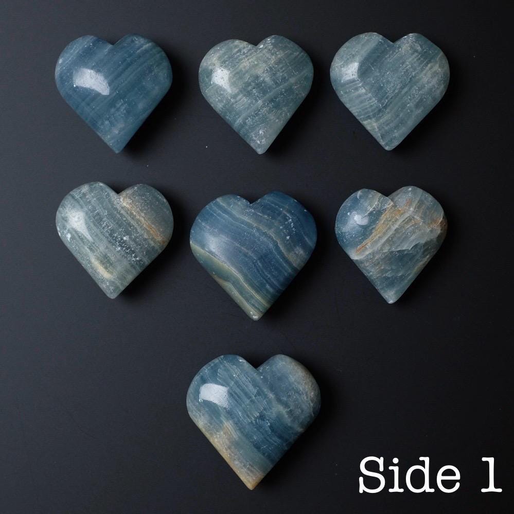 Lemurian Aquatine Calcite Hearts | Blue Onyx Crystal Heart