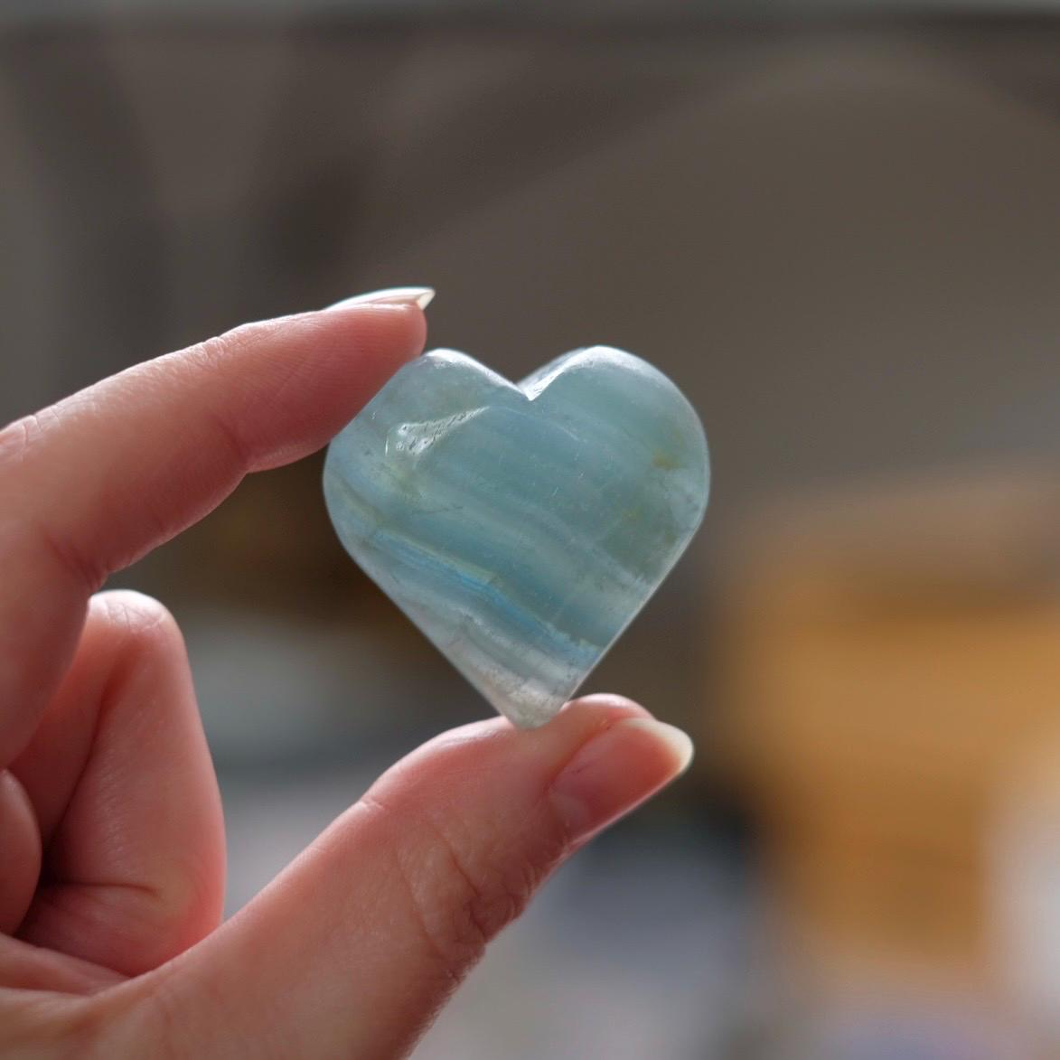 Lemurian Aquatine Calcite Hearts | Blue Onyx Crystal Heart