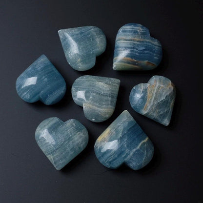 Lemurian Aquatine Calcite Hearts | Blue Onyx Crystal Heart