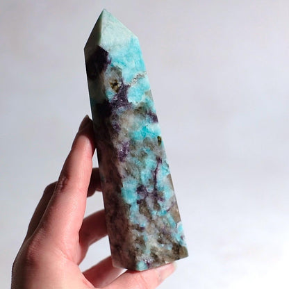 Amazonite + Lepidolite & Smokey Quartz Tower | Crystal Point