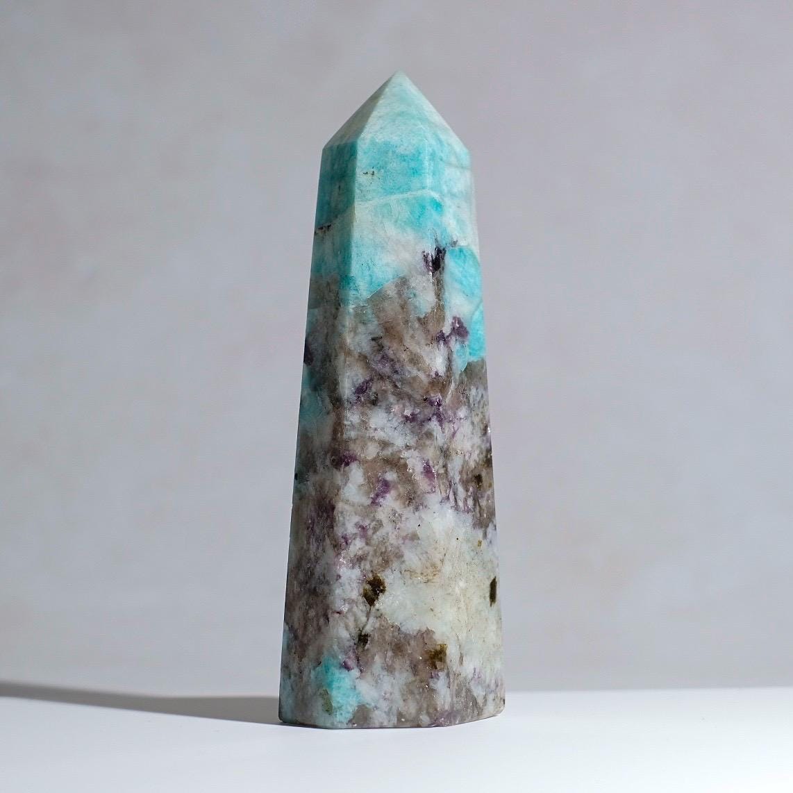 Amazonite + Lepidolite & Smokey Quartz Tower | Crystal Point