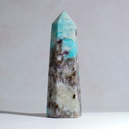 Amazonite + Lepidolite & Smokey Quartz Tower | Crystal Point