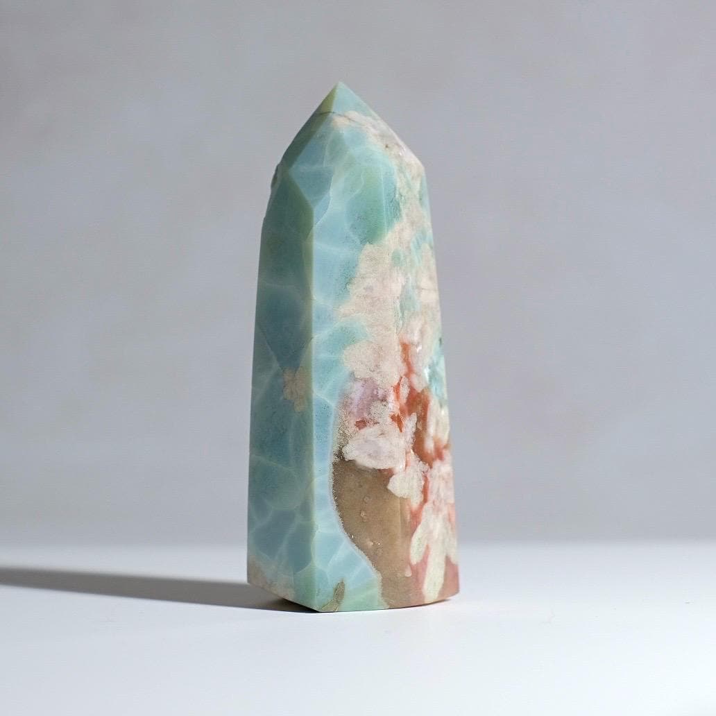 Rare Blue Flower Agate Tower | Green Flower Agate Crystal Point