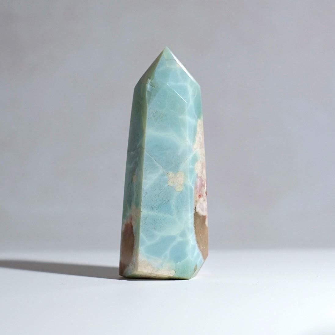 Rare Blue Flower Agate Tower | Green Flower Agate Crystal Point