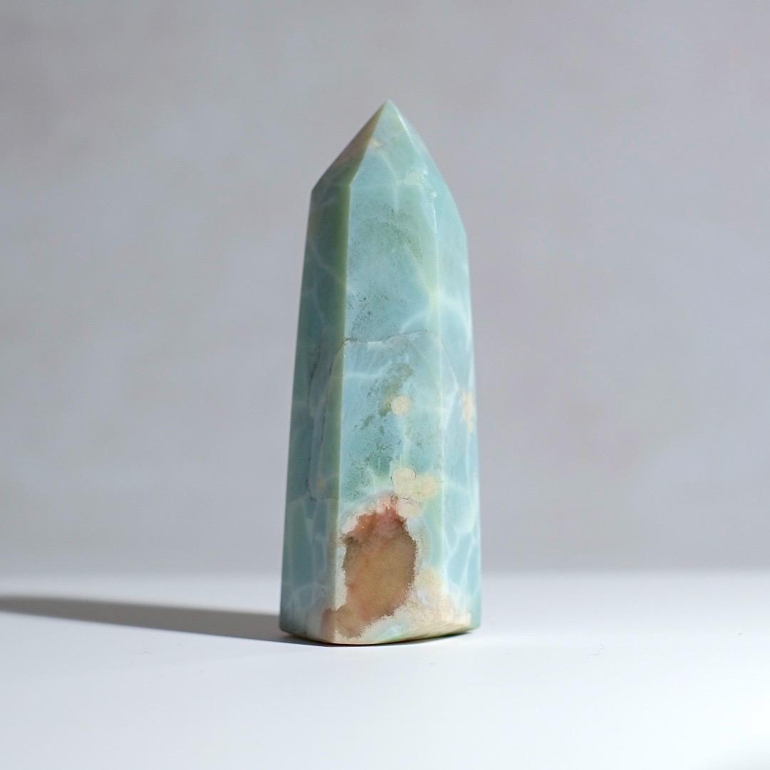 Rare Blue Flower Agate Tower | Green Flower Agate Crystal Point