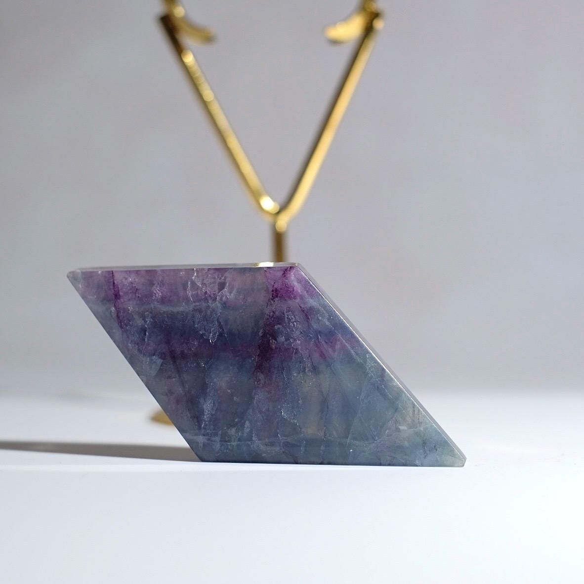 Fluorite Diamond + Stand | Fluorite Crystal Rhombus Carving