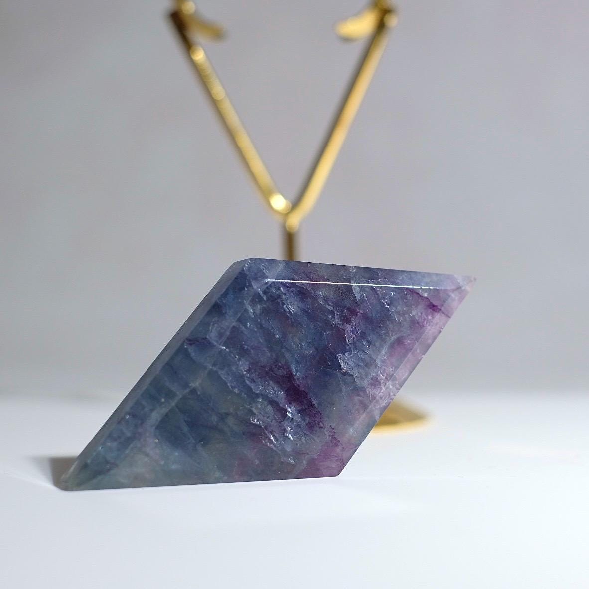 Fluorite Diamond + Stand | Fluorite Crystal Rhombus Carving