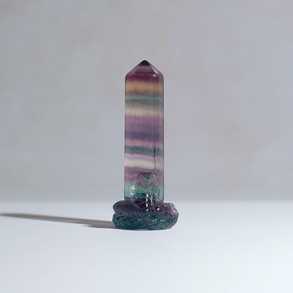 Snake Carved Rainbow Fluorite Point | Fluorite Crystal Tower