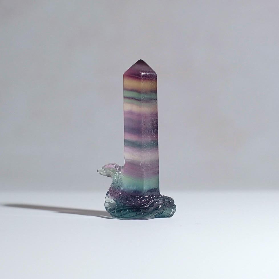 Snake Carved Rainbow Fluorite Point | Fluorite Crystal Tower