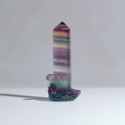 Snake Carved Rainbow Fluorite Point | Fluorite Crystal Tower