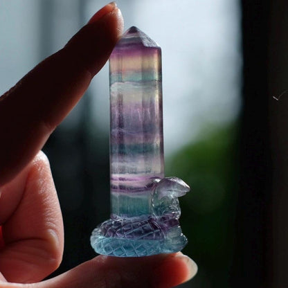 Snake Carved Rainbow Fluorite Point | Fluorite Crystal Tower