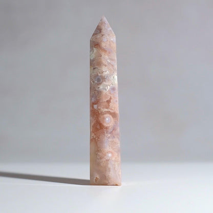 Pink Flower Agate Point | Cherry Blossom Agate Crystal Tower